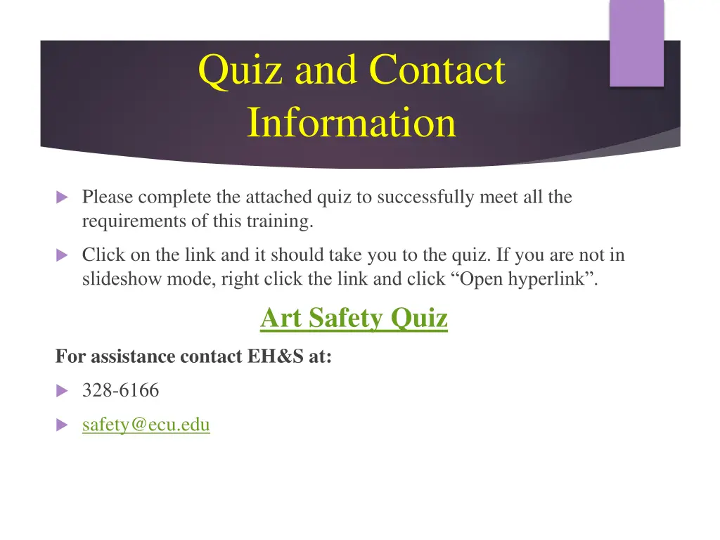 quiz and contact information