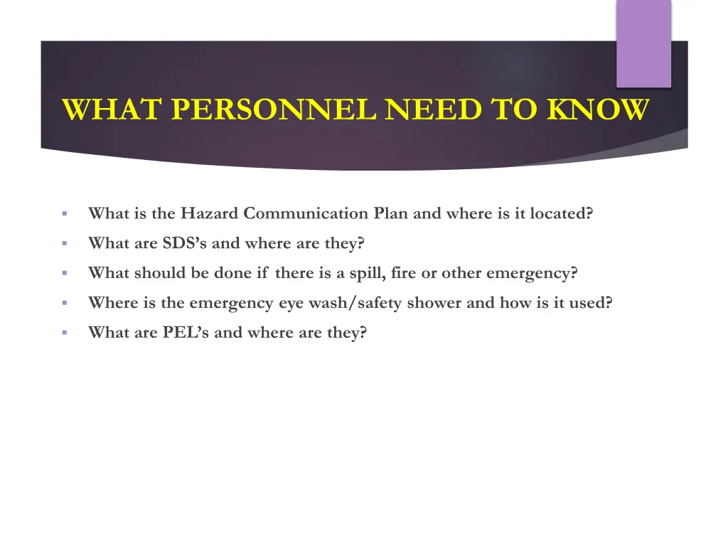 what personnel need to know