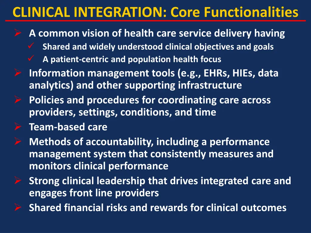 clinical integration core functionalities