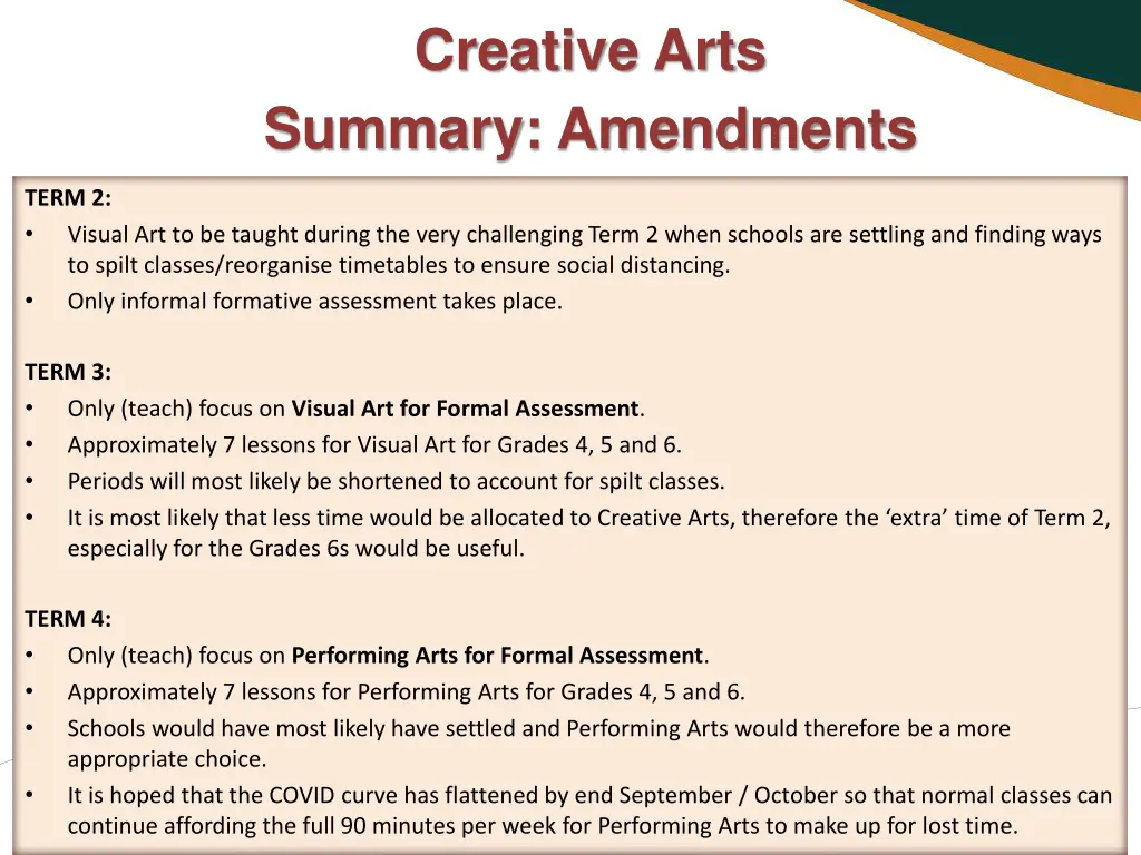 creative arts summary amendments