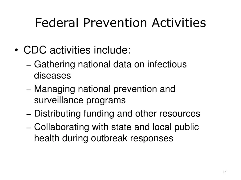 federal prevention activities