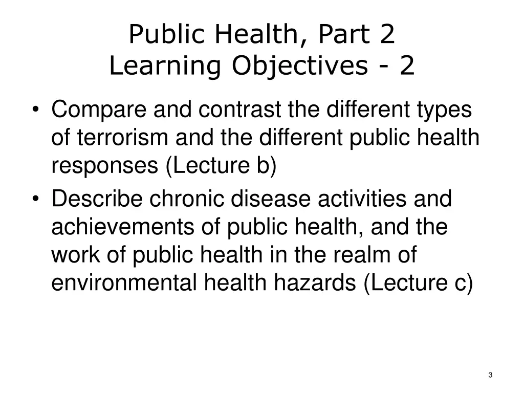 public health part 2 learning objectives 2