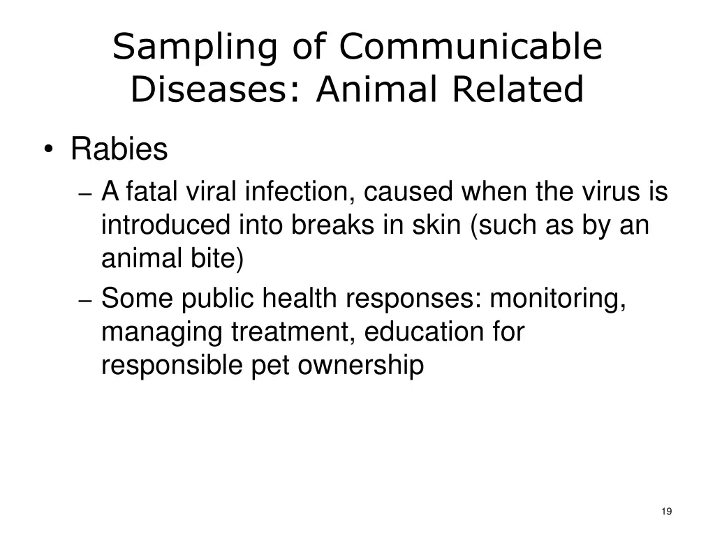 sampling of communicable diseases animal related