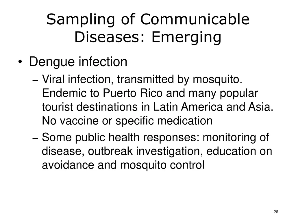 sampling of communicable diseases emerging