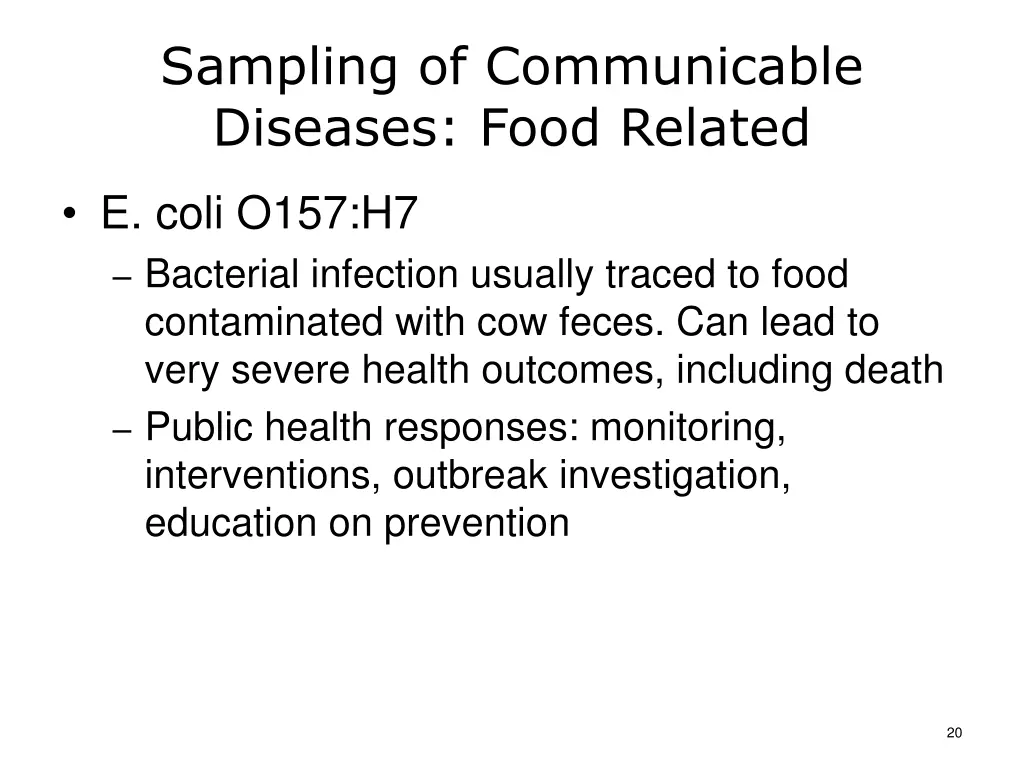 sampling of communicable diseases food related