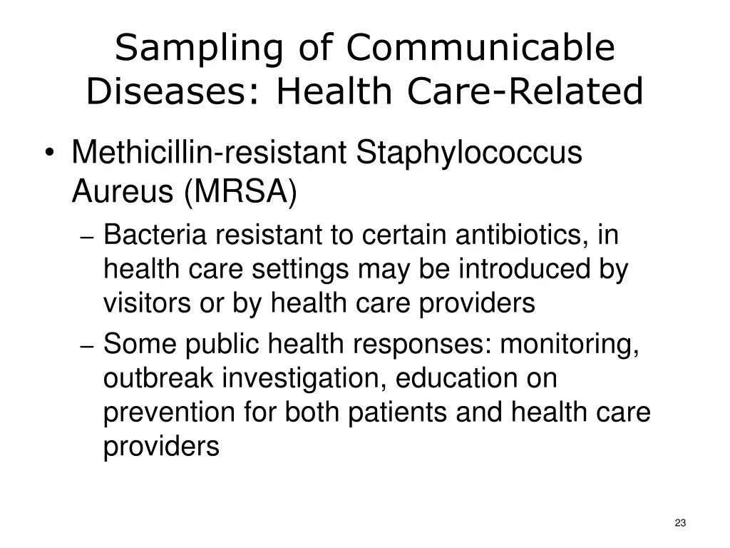 sampling of communicable diseases health care