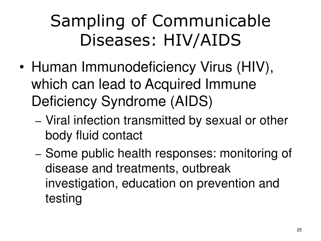 sampling of communicable diseases hiv aids