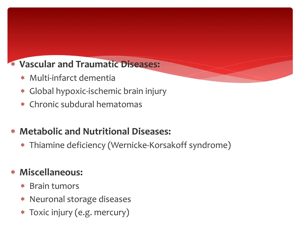 vascular and traumatic diseases multi infarct