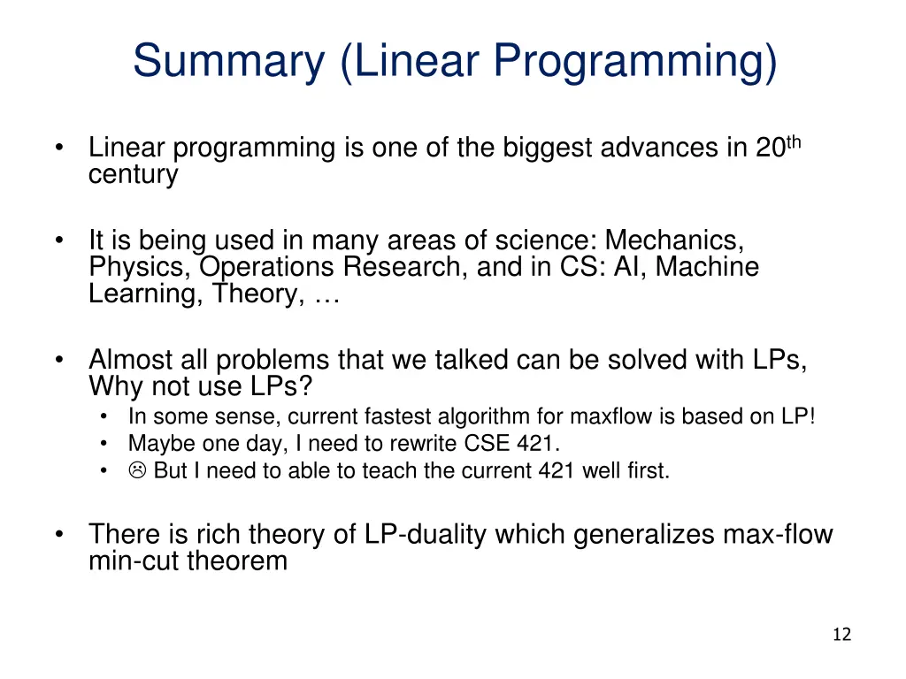 summary linear programming