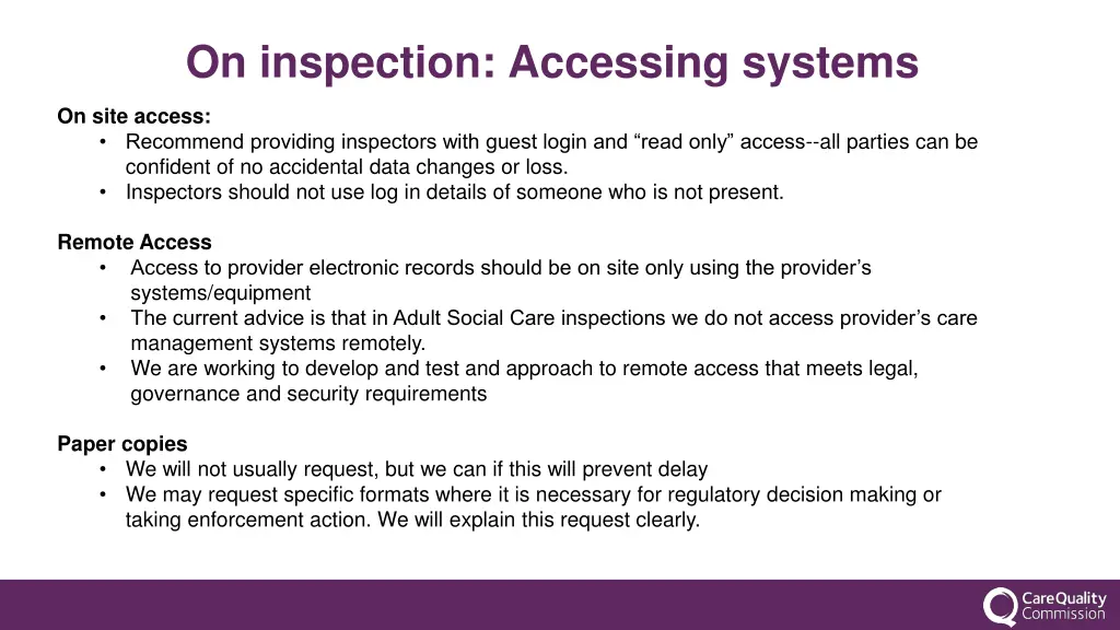 on inspection accessing systems