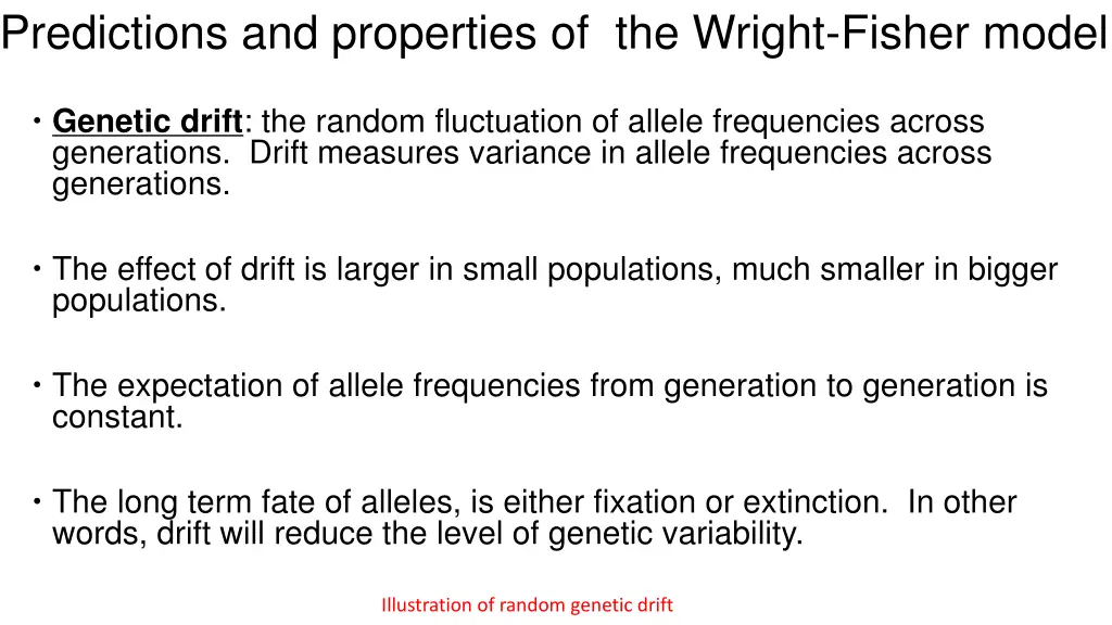 predictions and properties of the wright fisher