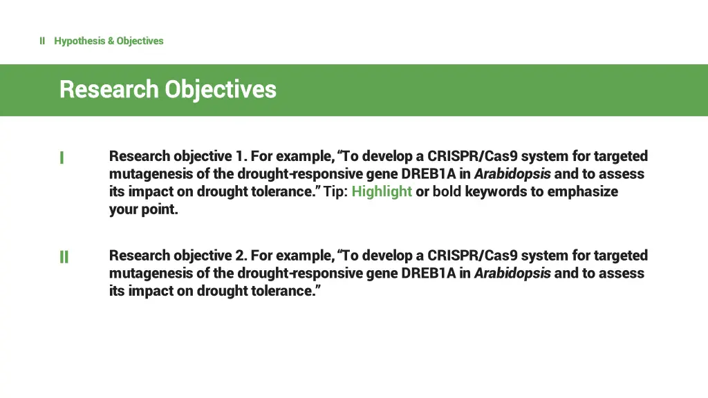 ii hypothesis objectives 2