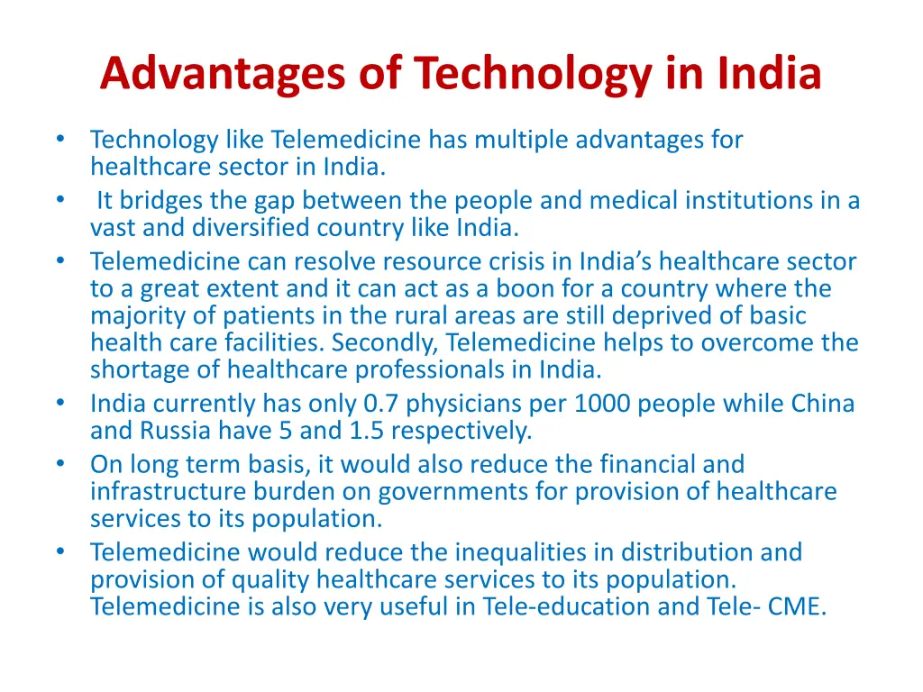 advantages of technology in india