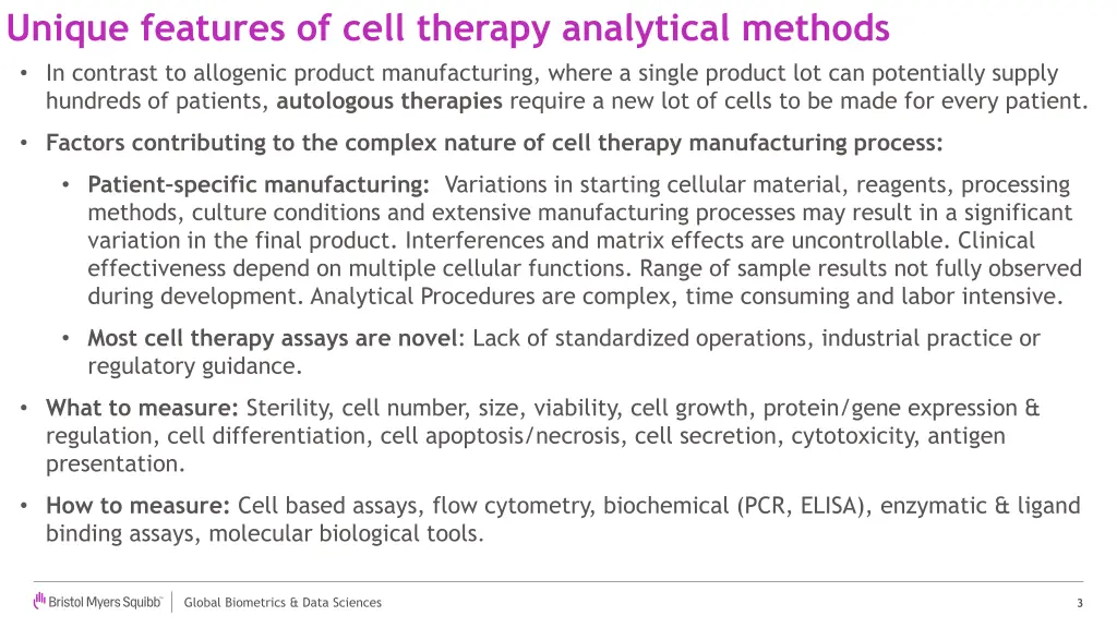 unique features of cell therapy analytical