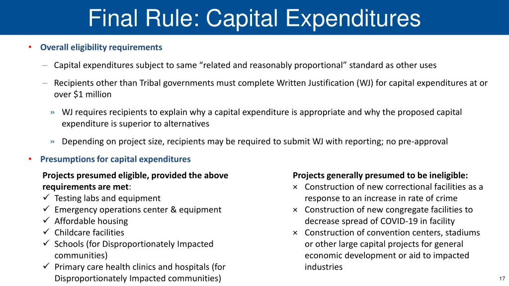 final rule capital expenditures