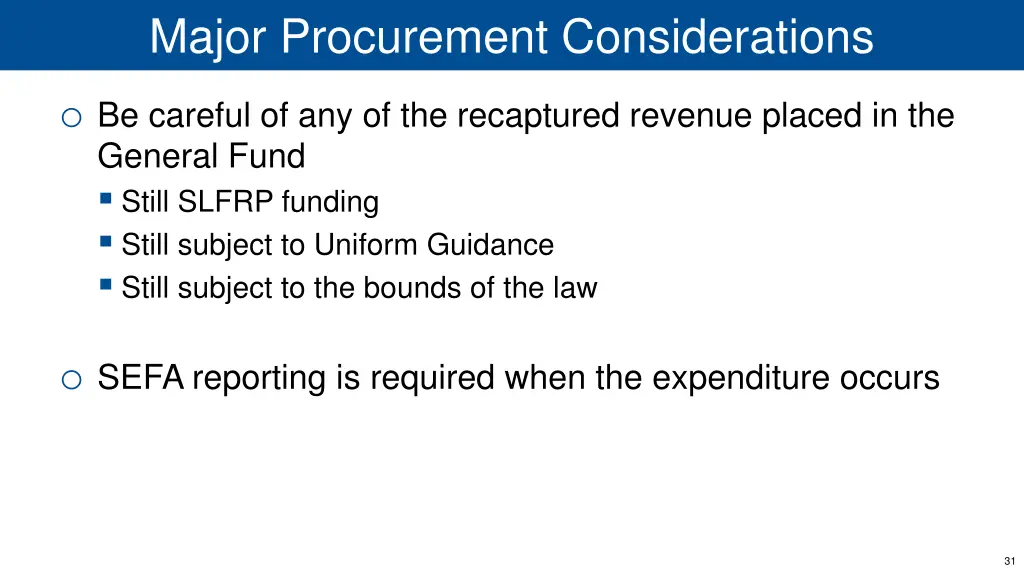major procurement considerations
