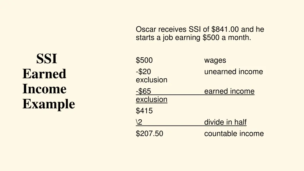 oscar receives ssi of 841 00 and he starts