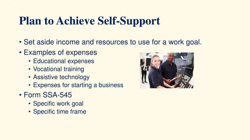 plan to achieve self support