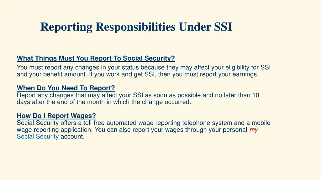 reporting responsibilities under ssi