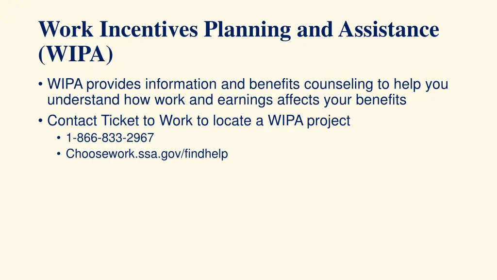 work incentives planning and assistance wipa