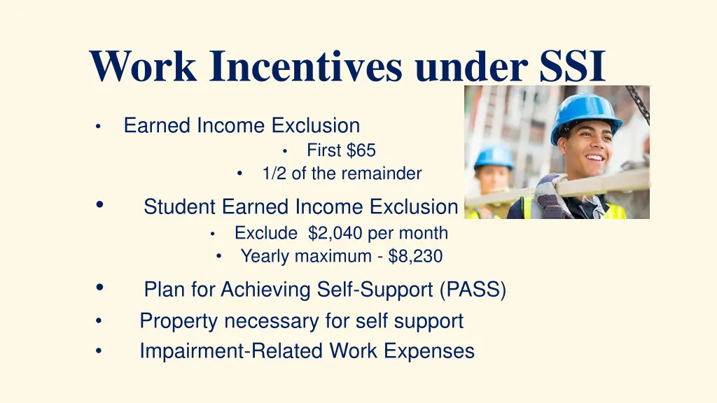 work incentives under ssi