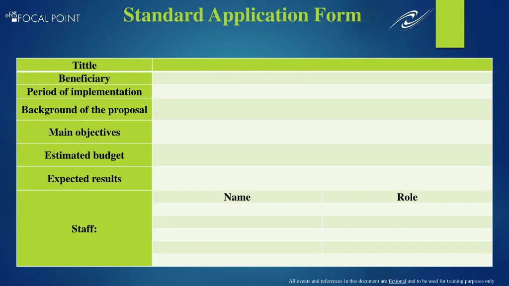 standard application form