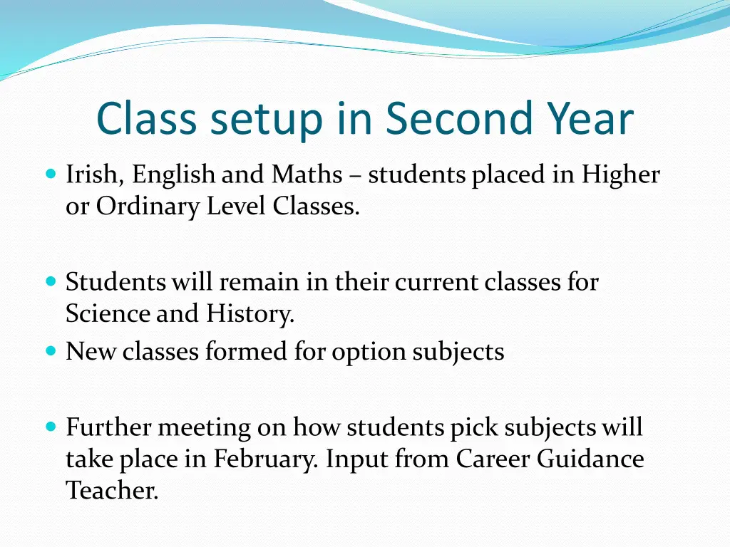 class setup in second year