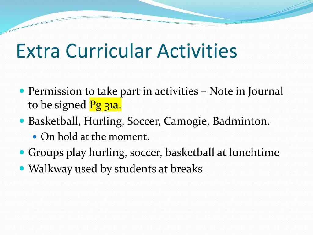 extra curricular activities