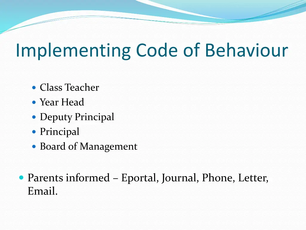 implementing code of behaviour