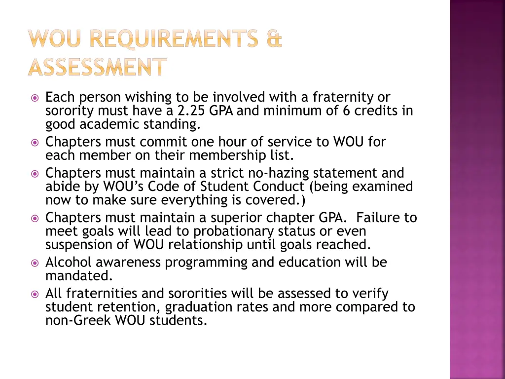 wou requirements assessment