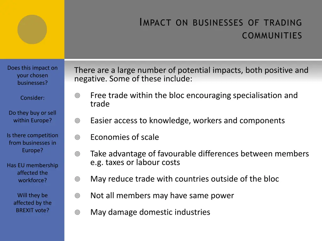 i mpact on businesses of trading