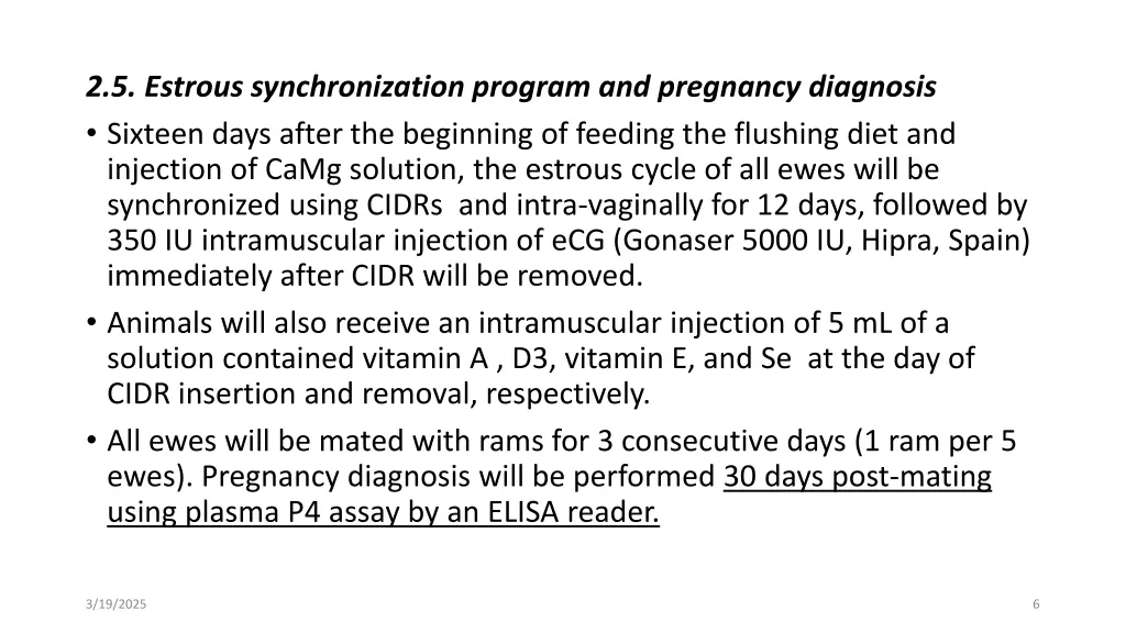 2 5 estrous synchronization program and pregnancy
