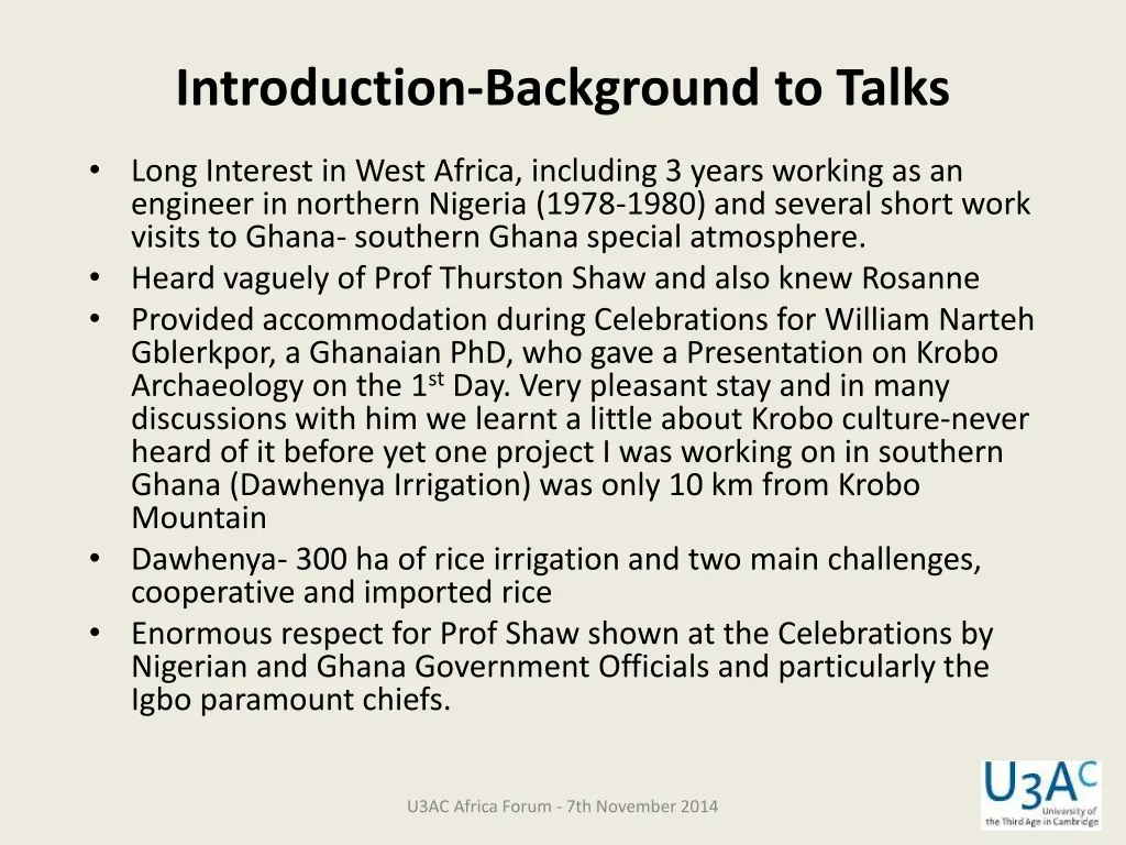introduction background to talks