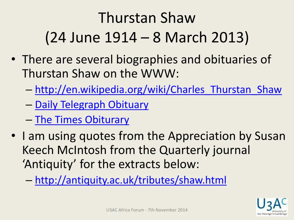 thurstan shaw
