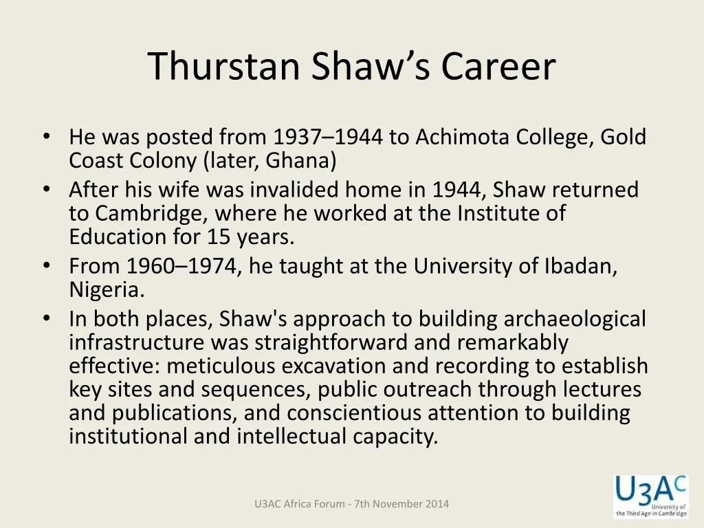 thurstan shaw s career