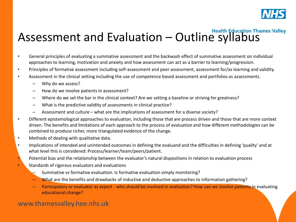 assessment and evaluation outline syllabus