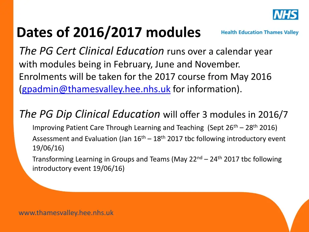 dates of 2016 2017 modules the pg cert clinical