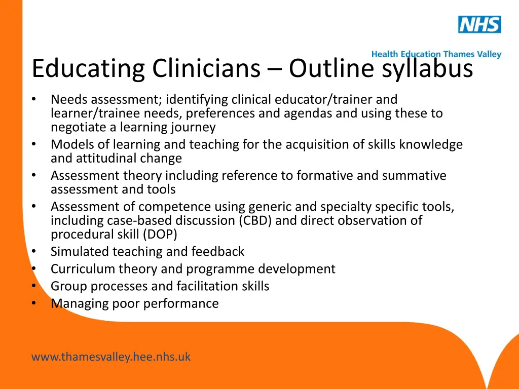 educating clinicians outline syllabus needs