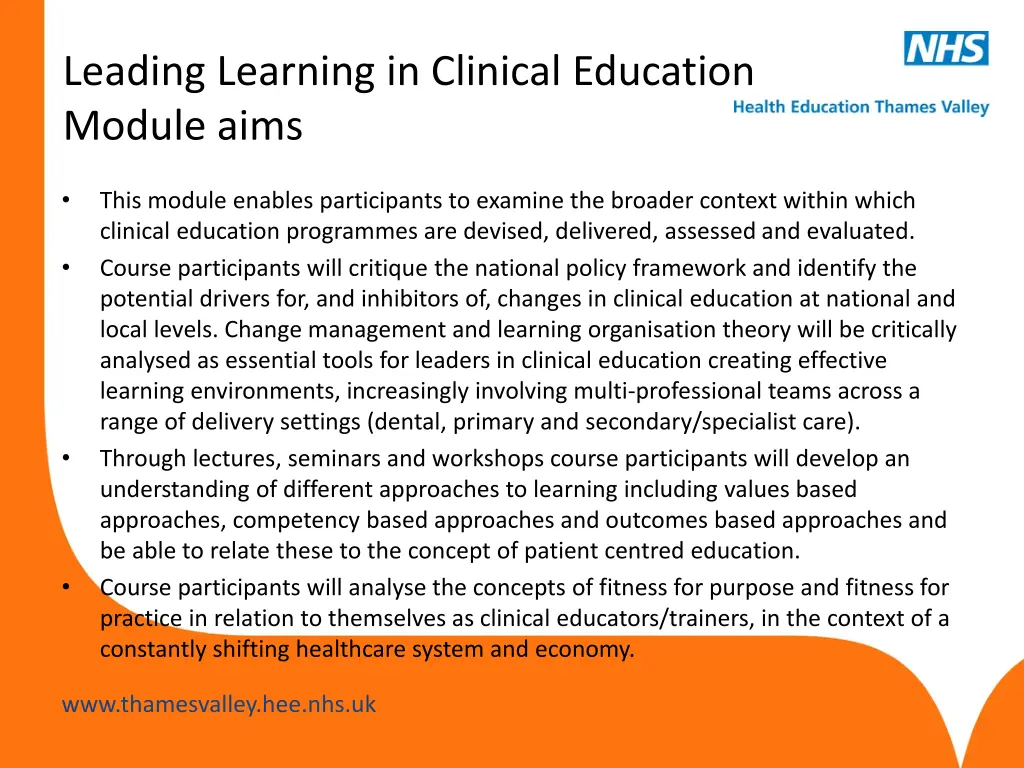 leading learning in clinical education module aims