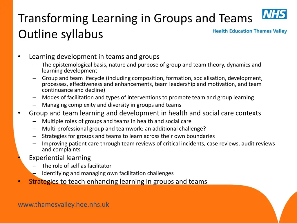 transforming learning in groups and teams outline