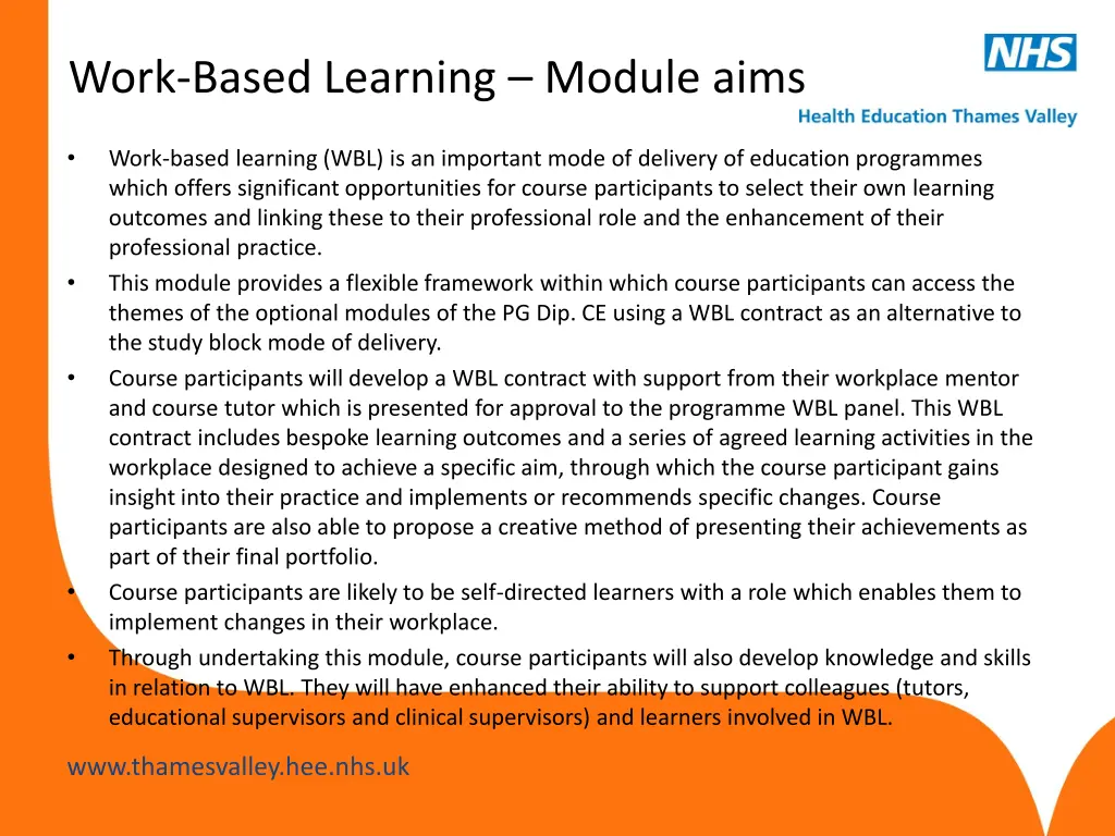work based learning module aims
