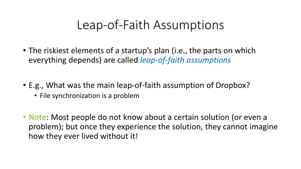 leap of faith assumptions