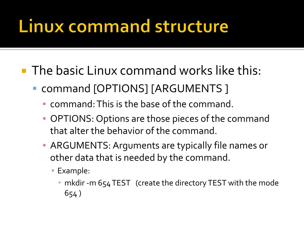 the basic linux command works like this command