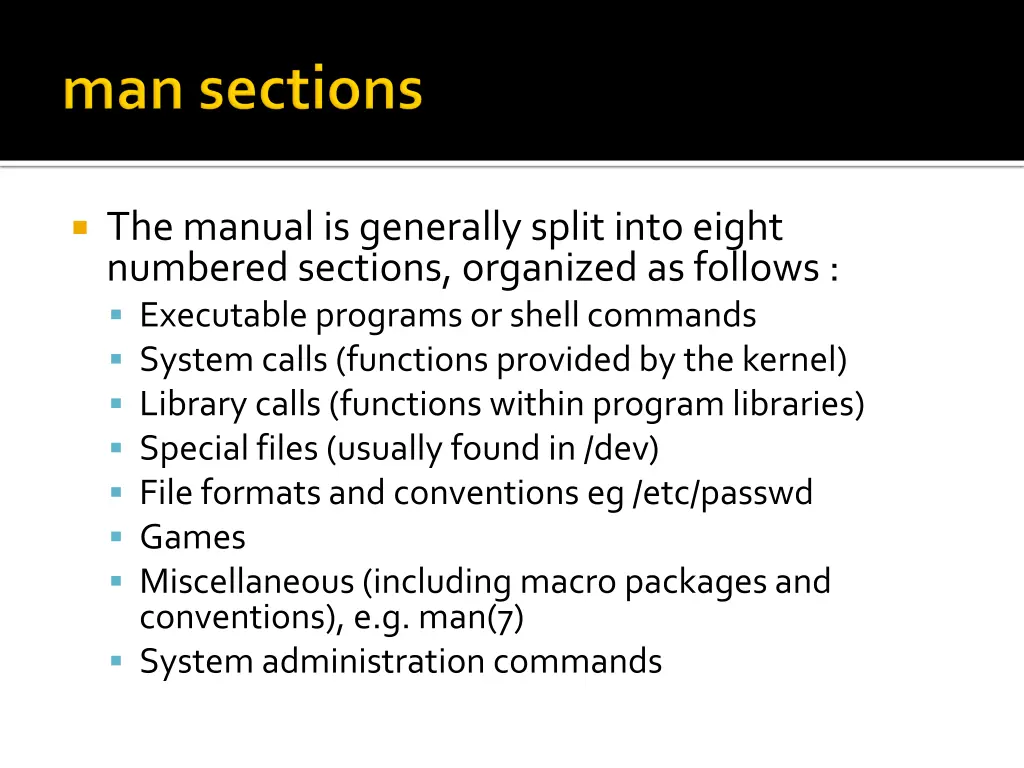 the manual is generally split into eight numbered