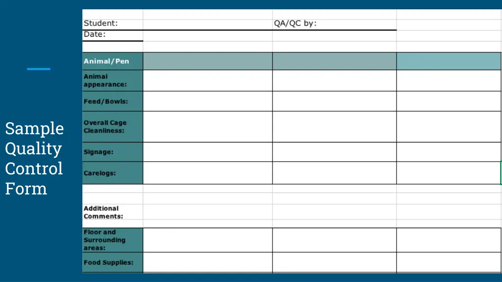 sample quality control form