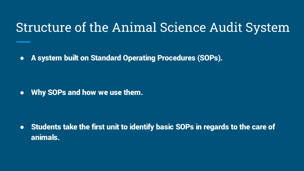 structure of the animal science audit system