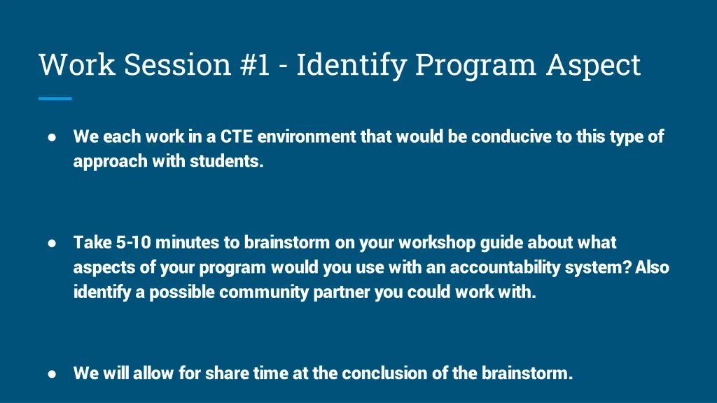 work session 1 identify program aspect