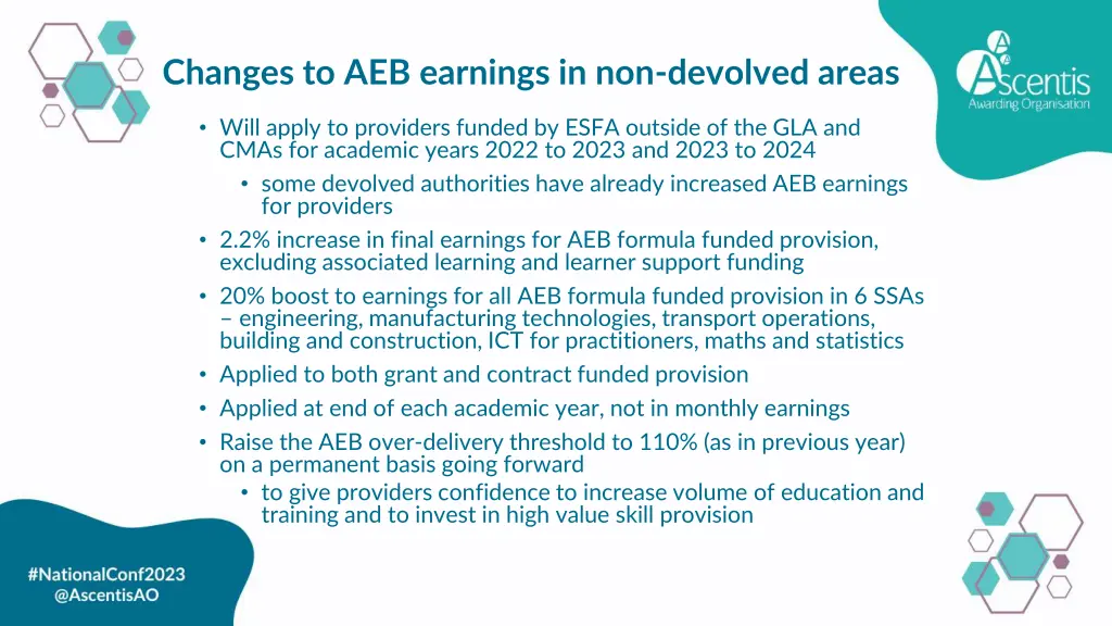 changes to aeb earnings in non devolved areas