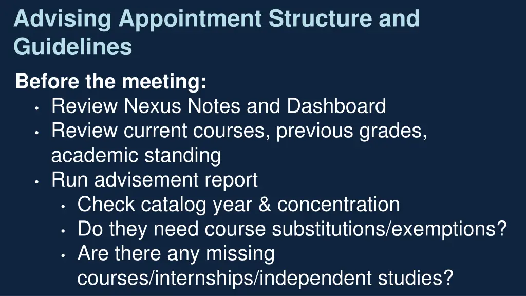 advising appointment structure and guidelines