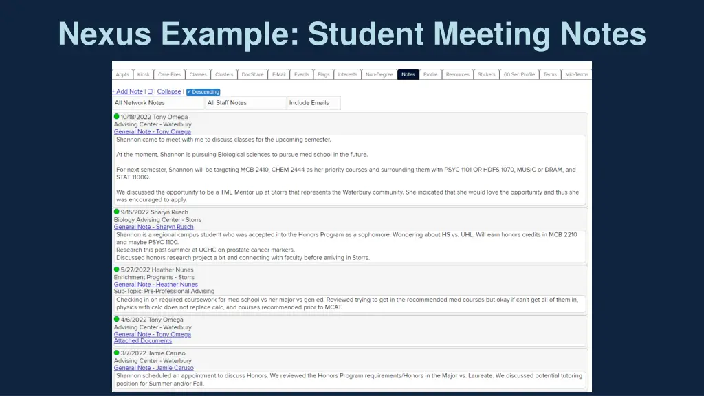 nexus example student meeting notes